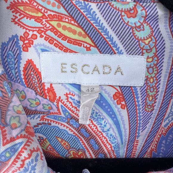 Escada Paisley Print Button Up Cotton Stretch Jacket Size 42 US 12/L Art to Wear - Picture 8 of 10